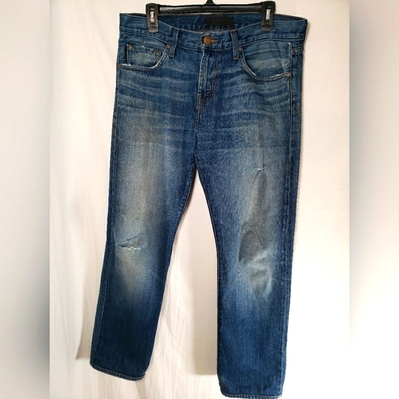 J Brand's Kane Faded Distress Medium Washed Blue Jeans Sz 33 - Picture 1 of 10